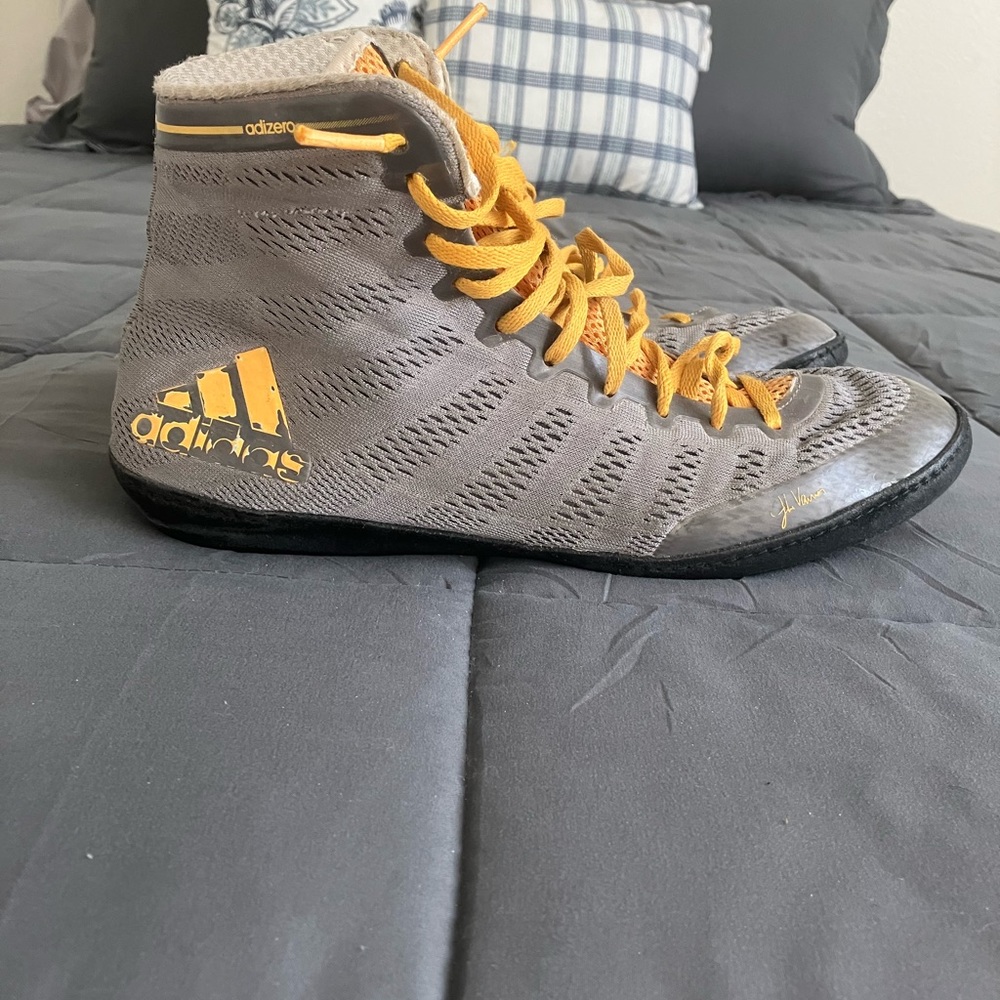 Adidas Adizero Jake Varner Wrestling Shoes - Grey/Yellow Orange - Sz. 11